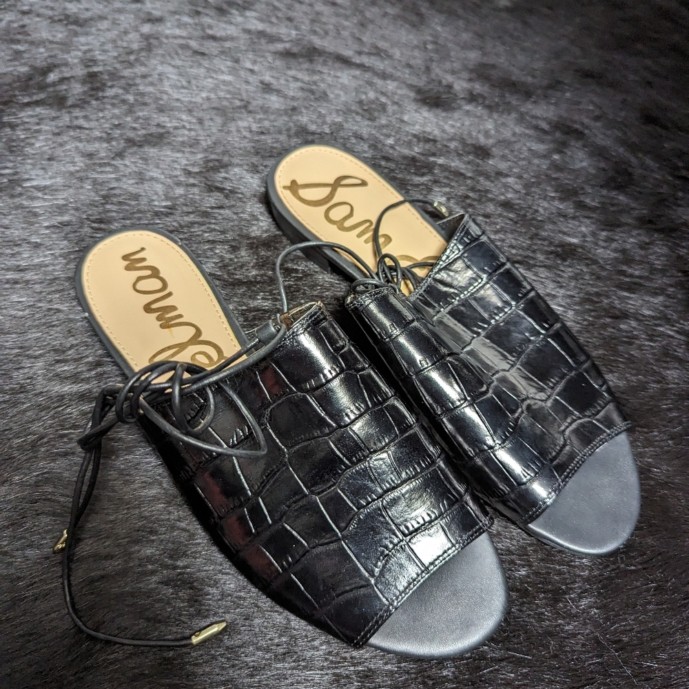 Sam Edelman 'Tia' Black Croc Embossed Lace Sandals (US W7.5)